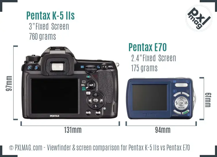 Pentax K-5 IIs vs Pentax E70 Screen and Viewfinder comparison