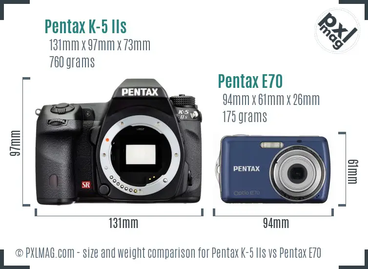 Pentax K-5 IIs vs Pentax E70 size comparison
