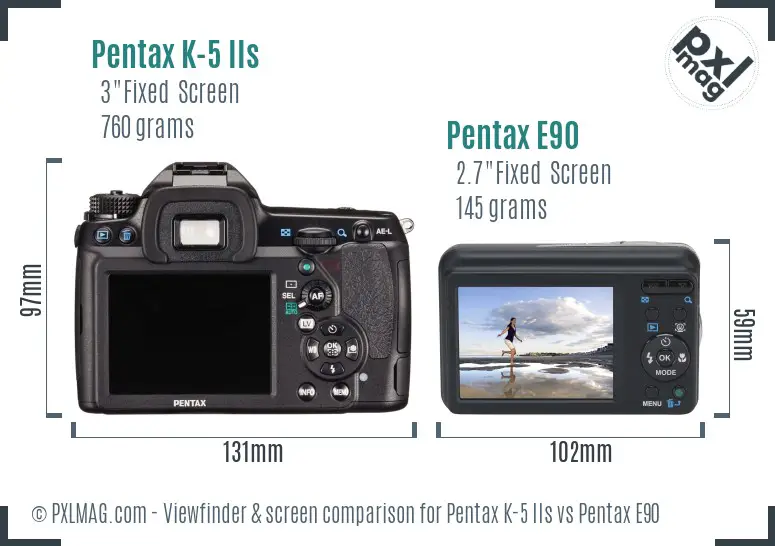 Pentax K-5 IIs vs Pentax E90 Screen and Viewfinder comparison