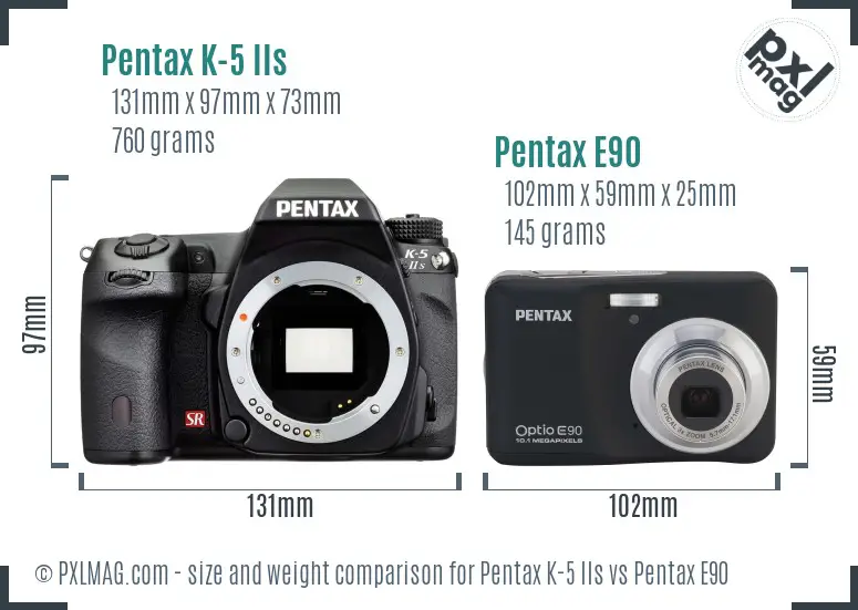 Pentax K-5 IIs vs Pentax E90 size comparison