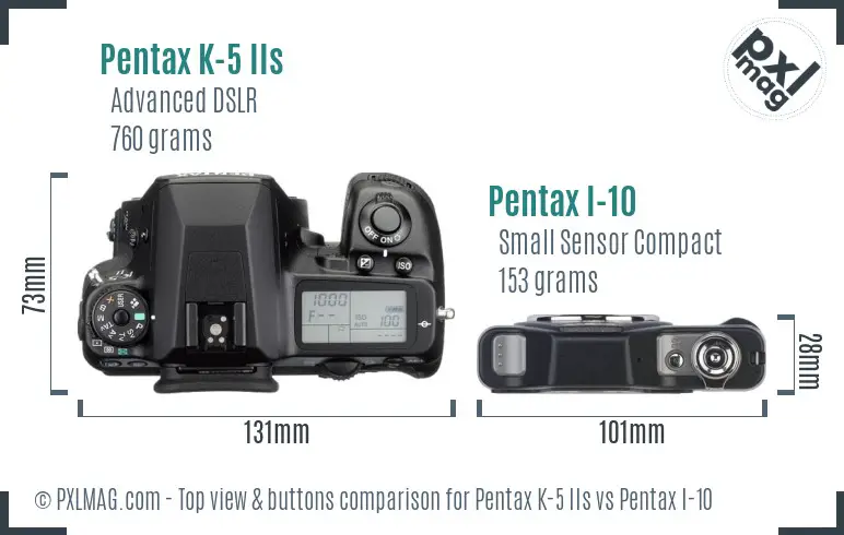Pentax K-5 IIs vs Pentax I-10 top view buttons comparison