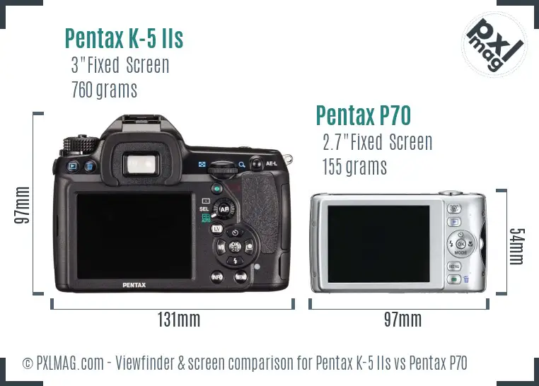 Pentax K-5 IIs vs Pentax P70 Screen and Viewfinder comparison
