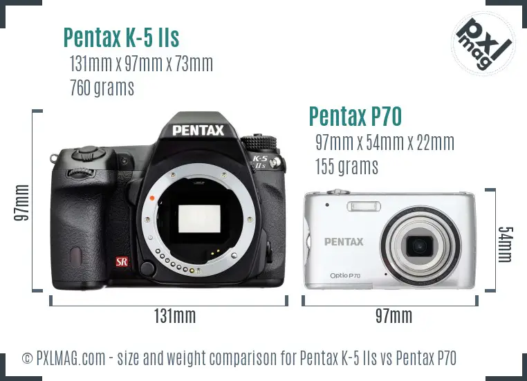 Pentax K-5 IIs vs Pentax P70 size comparison