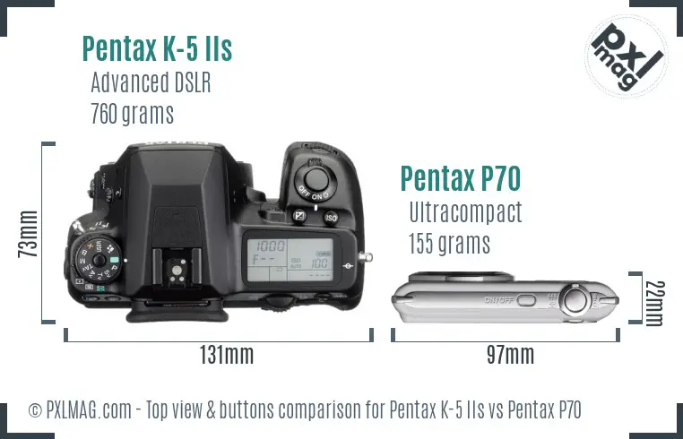 Pentax K-5 IIs vs Pentax P70 top view buttons comparison