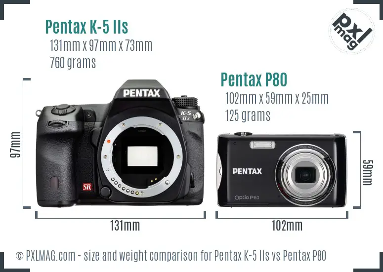 Pentax K-5 IIs vs Pentax P80 size comparison