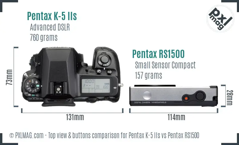 Pentax K-5 IIs vs Pentax RS1500 top view buttons comparison