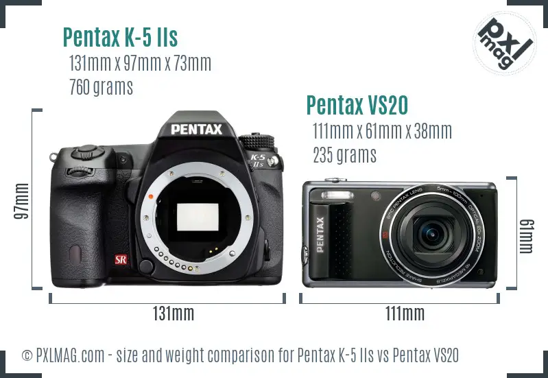 Pentax K-5 IIs vs Pentax VS20 size comparison