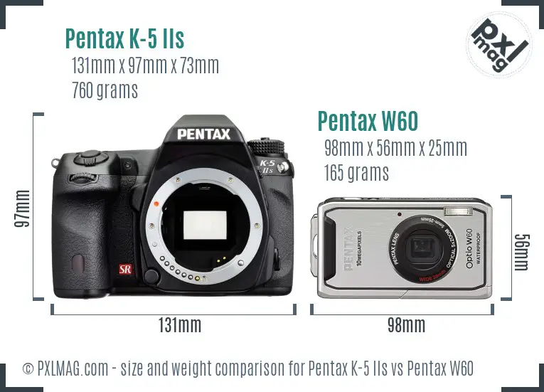 Pentax K-5 IIs vs Pentax W60 size comparison