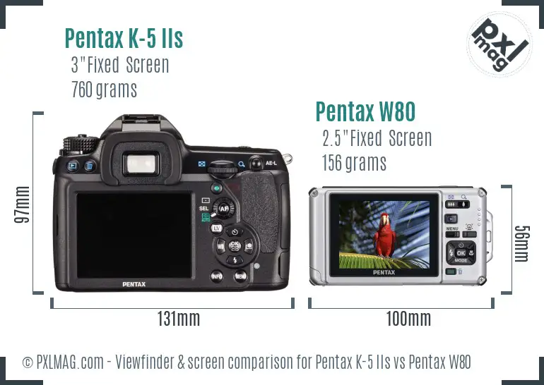 Pentax K-5 IIs vs Pentax W80 Screen and Viewfinder comparison