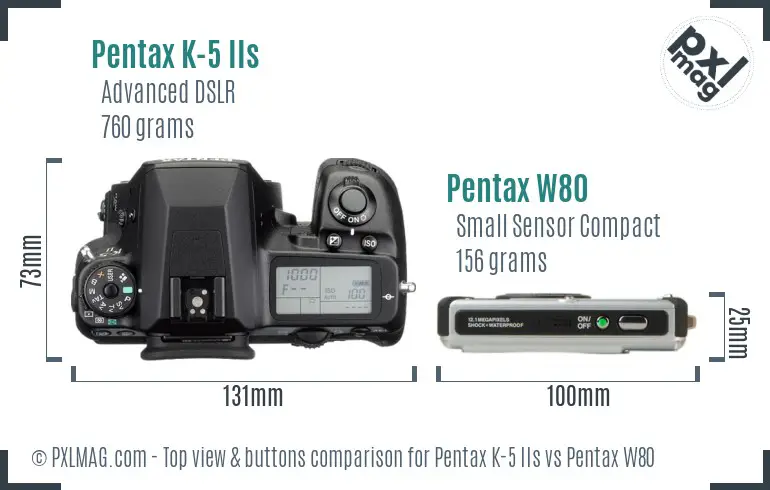 Pentax K-5 IIs vs Pentax W80 top view buttons comparison