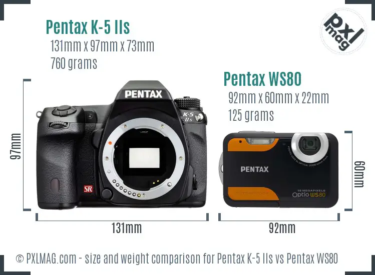 Pentax K-5 IIs vs Pentax WS80 size comparison