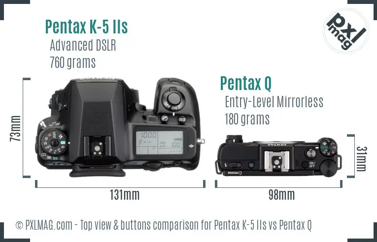 Pentax K-5 IIs vs Pentax Q top view buttons comparison