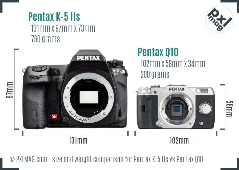 Pentax K-5 IIs vs Pentax Q10 size comparison