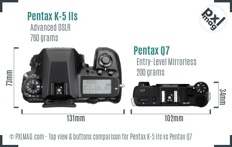 Pentax K-5 IIs vs Pentax Q7 top view buttons comparison