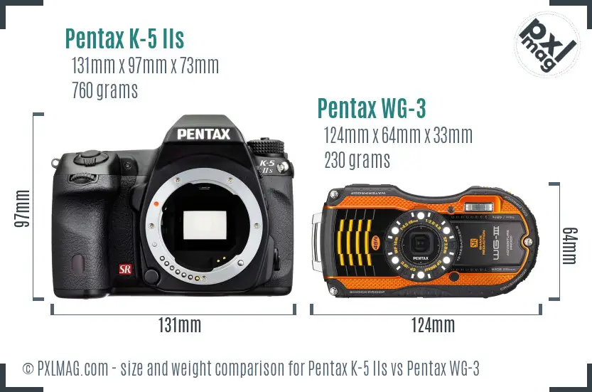 Pentax K-5 IIs vs Pentax WG-3 size comparison
