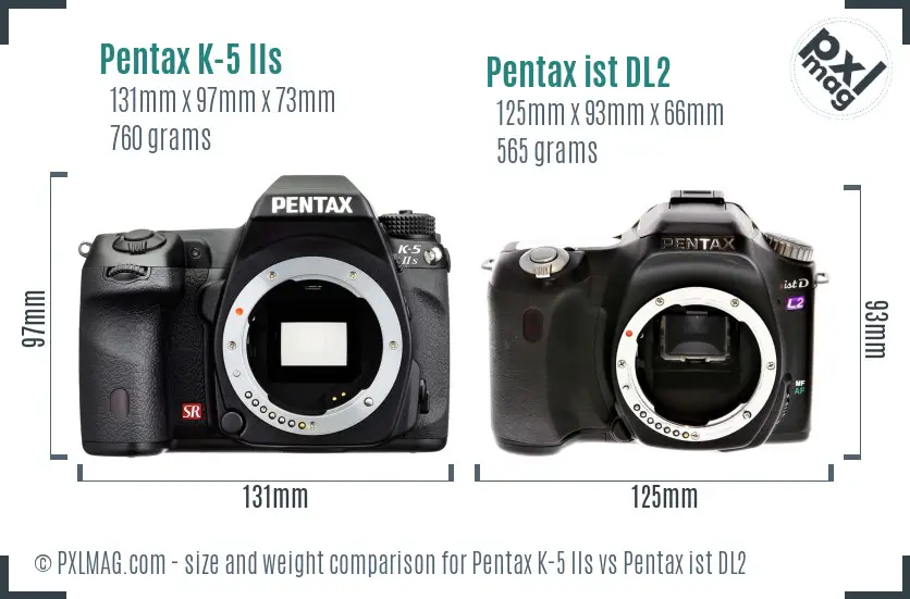Pentax K-5 IIs vs Pentax ist DL2 size comparison