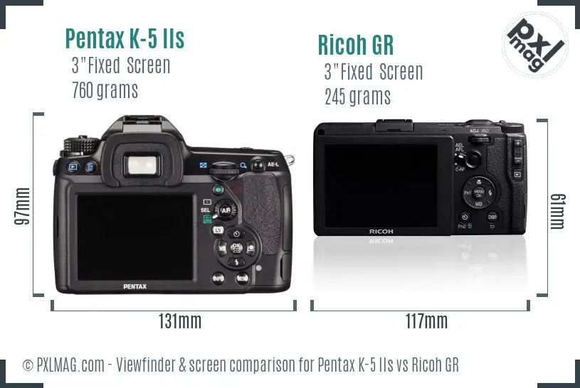 Pentax K-5 IIs vs Ricoh GR Screen and Viewfinder comparison Pentax K-5 IIs vs Ricoh GR Screen and Viewfinder comparison