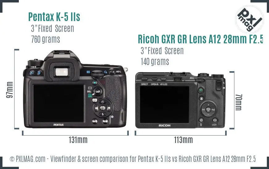 Pentax K-5 IIs vs Ricoh GXR GR Lens A12 28mm F2.5 Screen and Viewfinder comparison Pentax K-5 IIs vs Ricoh GXR GR Lens A12 28mm F2.5 Screen and Viewfinder comparison