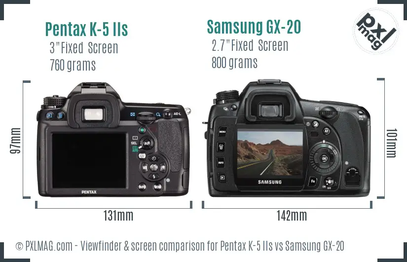 Pentax K-5 IIs vs Samsung GX-20 Screen and Viewfinder comparison