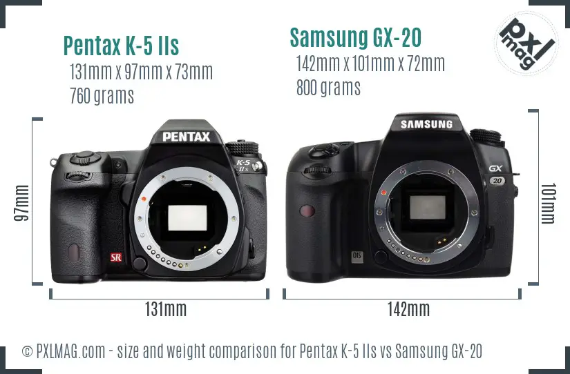 Pentax K-5 IIs vs Samsung GX-20 size comparison