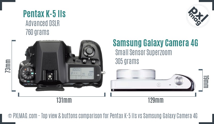 Pentax K-5 IIs vs Samsung Galaxy Camera 4G top view buttons comparison