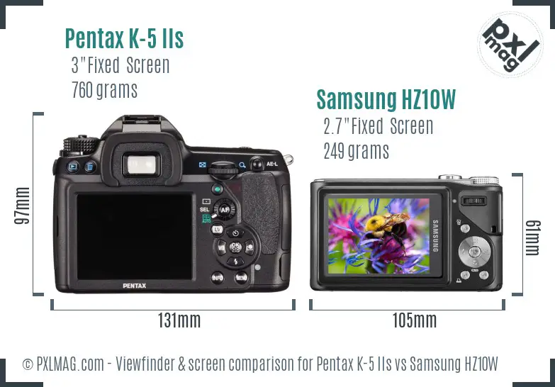 Pentax K-5 IIs vs Samsung HZ10W Screen and Viewfinder comparison