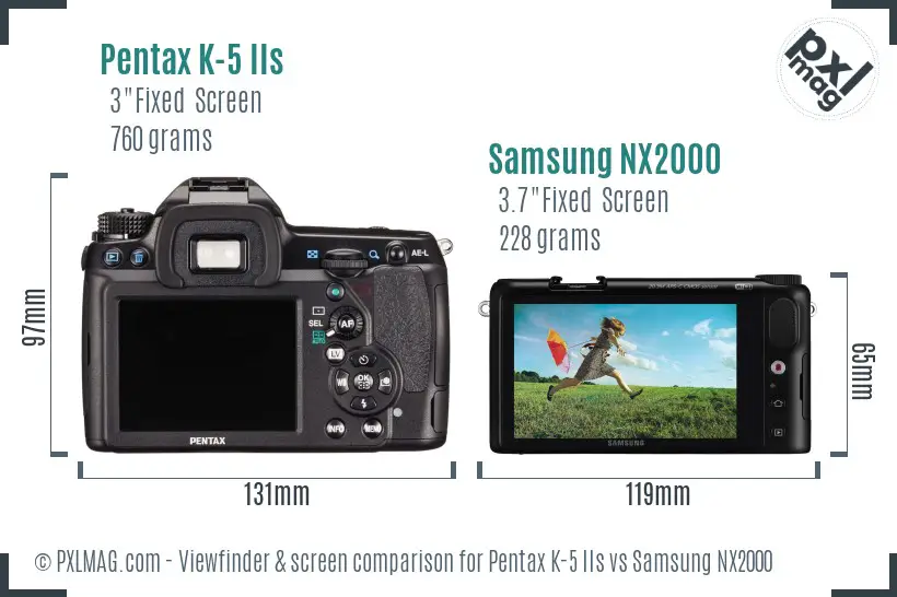 Pentax K-5 IIs vs Samsung NX2000 Screen and Viewfinder comparison Pentax K-5 IIs vs Samsung NX2000 Screen and Viewfinder comparison