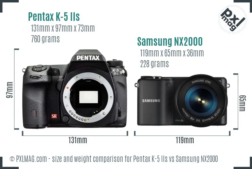 Pentax K-5 IIs vs Samsung NX2000 size comparison Pentax K-5 IIs vs Samsung NX2000 size comparison