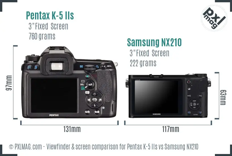 Pentax K-5 IIs vs Samsung NX210 Screen and Viewfinder comparison