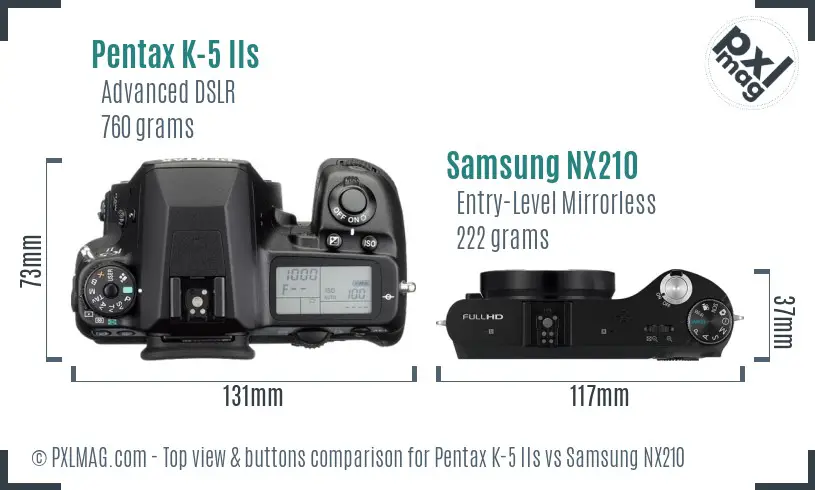 Pentax K-5 IIs vs Samsung NX210 top view buttons comparison