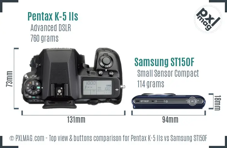 Pentax K-5 IIs vs Samsung ST150F top view buttons comparison