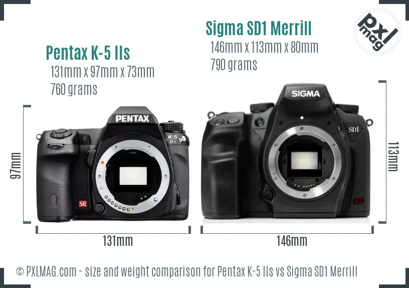 Pentax K-5 IIs vs Sigma SD1 Merrill size comparison