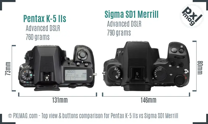 Pentax K-5 IIs vs Sigma SD1 Merrill top view buttons comparison
