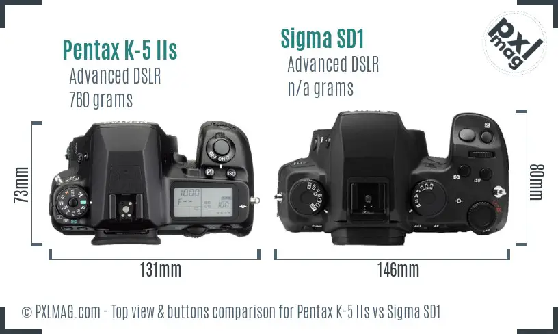 Pentax K-5 IIs vs Sigma SD1 top view buttons comparison