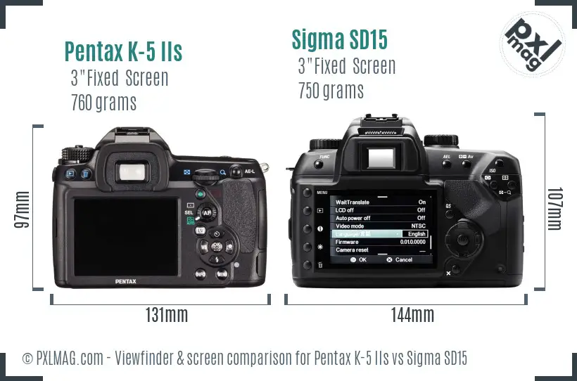 Pentax K-5 IIs vs Sigma SD15 Screen and Viewfinder comparison