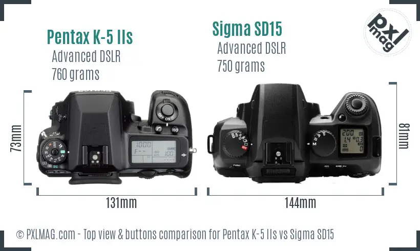 Pentax K-5 IIs vs Sigma SD15 top view buttons comparison
