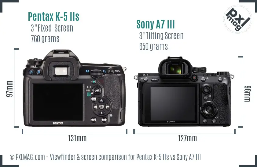 Pentax K-5 IIs vs Sony A7 III Screen and Viewfinder comparison