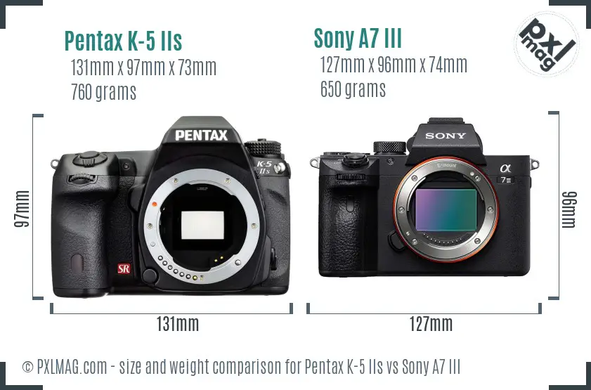 Pentax K-5 IIs vs Sony A7 III size comparison