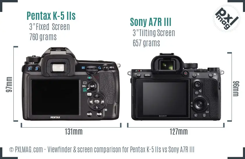 Pentax K-5 IIs vs Sony A7R III Screen and Viewfinder comparison