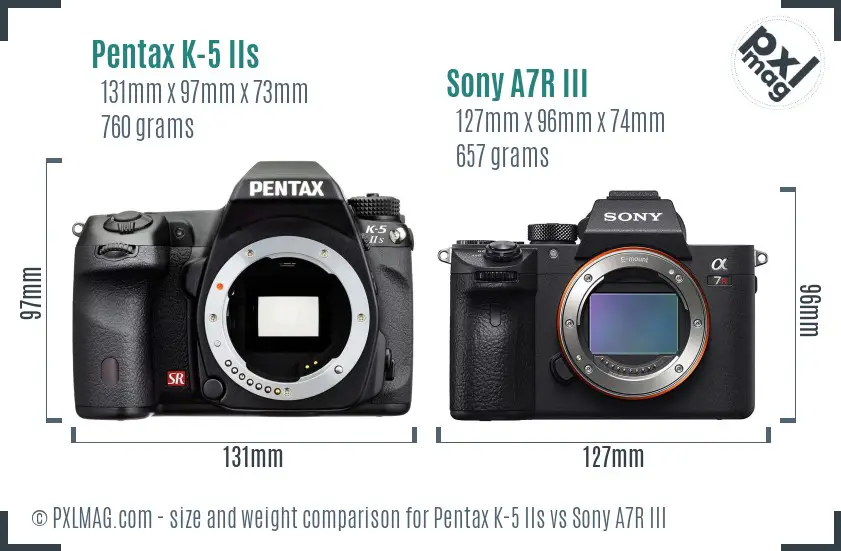 Pentax K-5 IIs vs Sony A7R III size comparison