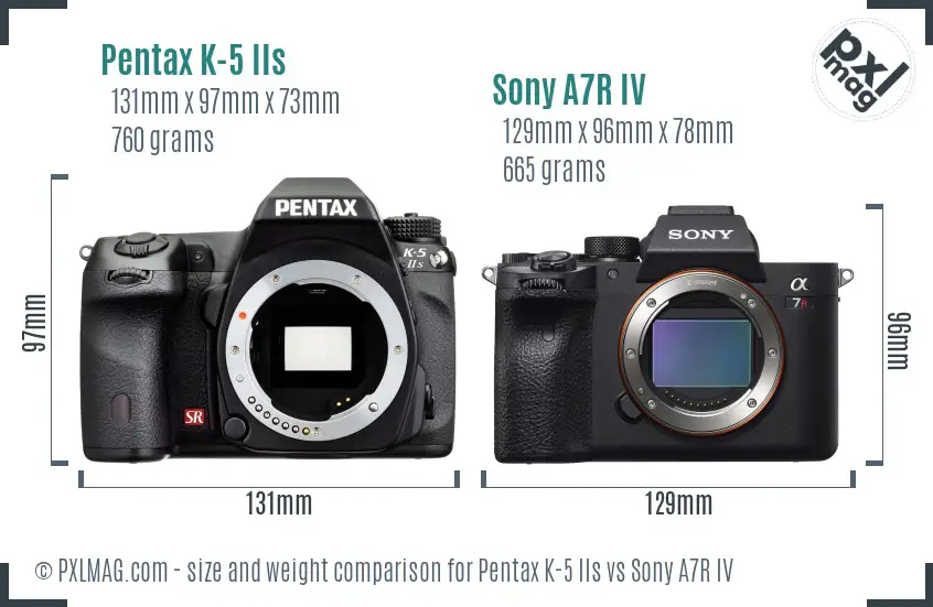 Pentax K-5 IIs vs Sony A7R IV size comparison