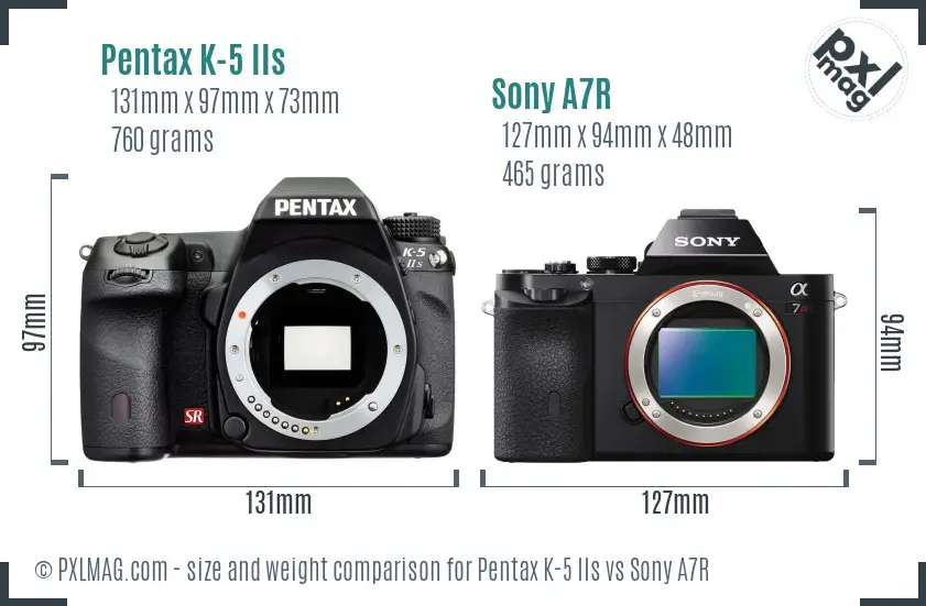 Pentax K-5 IIs vs Sony A7R size comparison