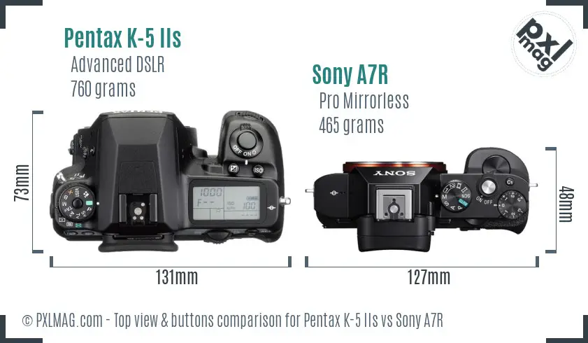 Pentax K-5 IIs vs Sony A7R top view buttons comparison