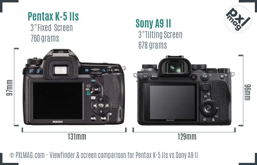 Pentax K-5 IIs vs Sony A9 II Screen and Viewfinder comparison Pentax K-5 IIs vs Sony A9 II Screen and Viewfinder comparison