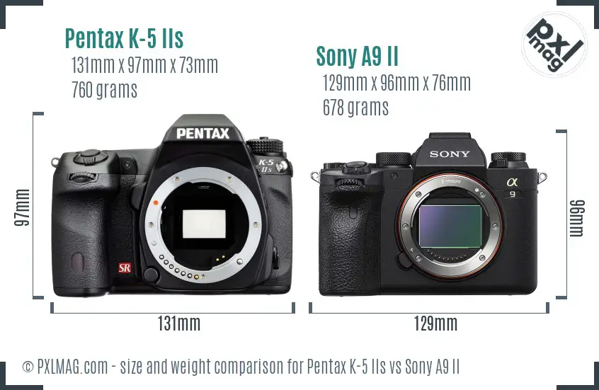 Pentax K-5 IIs vs Sony A9 II size comparison Pentax K-5 IIs vs Sony A9 II size comparison
