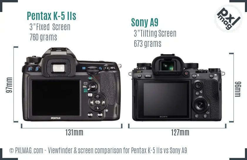 Pentax K-5 IIs vs Sony A9 Screen and Viewfinder comparison