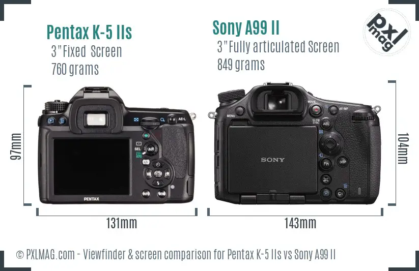 Pentax K-5 IIs vs Sony A99 II Screen and Viewfinder comparison