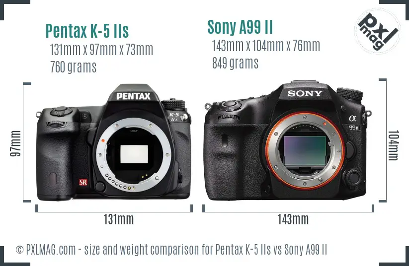 Pentax K-5 IIs vs Sony A99 II size comparison