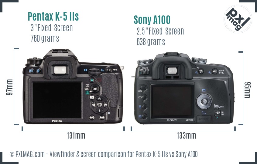 Pentax K-5 IIs vs Sony A100 Screen and Viewfinder comparison