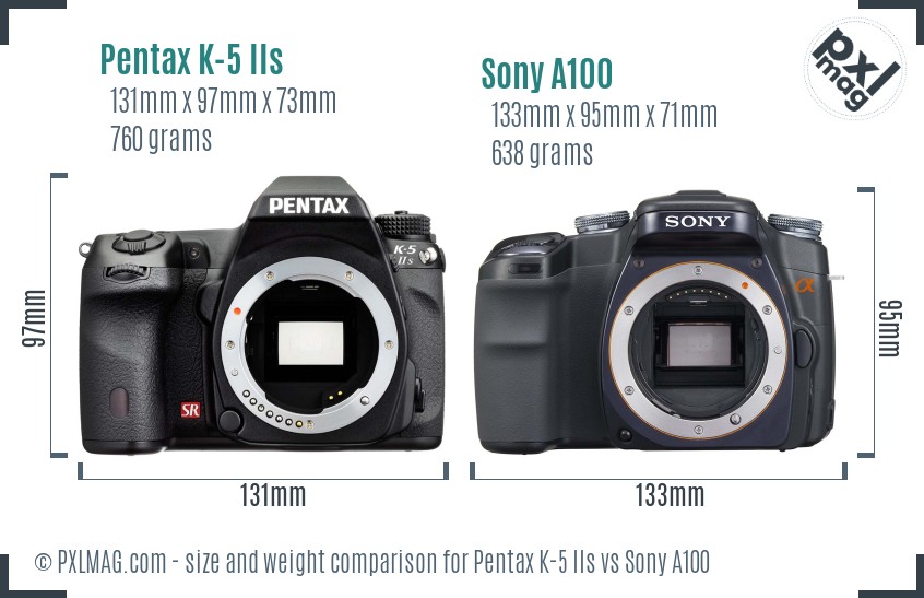 Pentax K-5 IIs vs Sony A100 size comparison